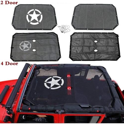 Durable For Jeep Wrangler JK JKU Mesh Sun Shade Full Top Cover UV Protection with Storage Pockets 2/4 Door