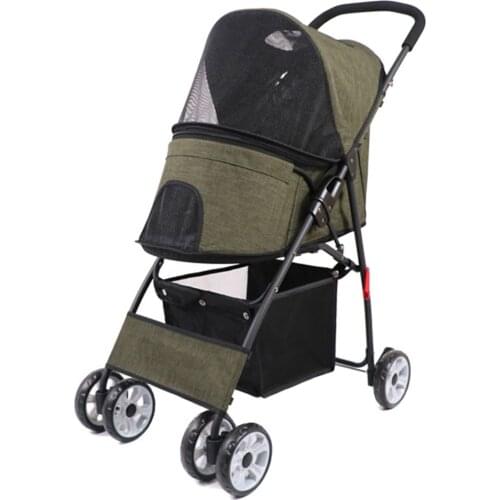 Pet Dog Puppy Cat Travel Stroller Pushchair Jogger Folding Pet Trolley Cat Teddy Trolley Cage Four Wheels Outdoor Travel Supplie