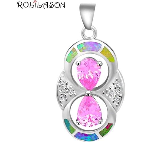 Retail Wholesale Pink Purple fire Opal Silver Stamped Necklace Pendants fashion jewelry Party Anniversary gifts OP423