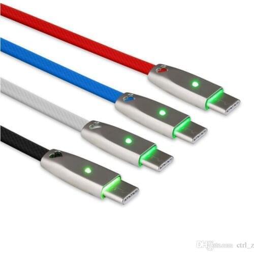 TWZENG 1m metal Type C Cable Fast Charging Led Cable For Samsung S8 S9 iPhone 5/6/7