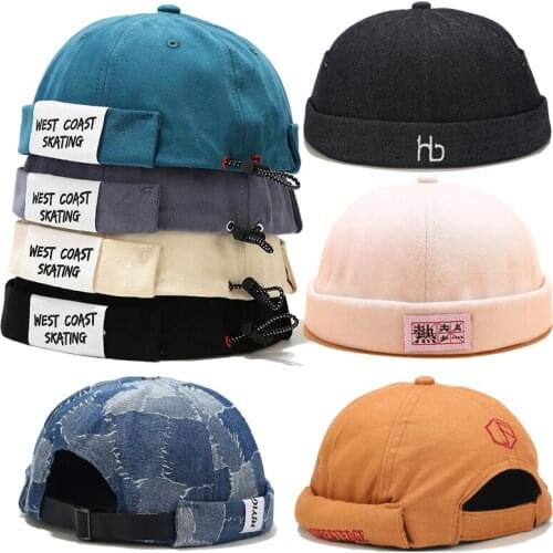 Vintage Beanie Hats Men Women Spring Autumn Landlord Hat Corduroy Docker Sailor Biker Caps Brimless Skull Loop Adjustable Cotton