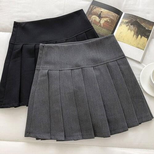 Summer Solid Korean Casual Women Pleated A-Line Mini Skirt Kawaii Harajuku Sweet High Waist Skirts Female