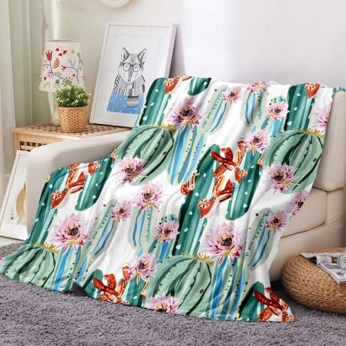 Green Cactus Soft Print Tropical Plants Blankets Throws Flannel Coral Fleece Microfiber Bedspread Bed Cover on Sofa Bed