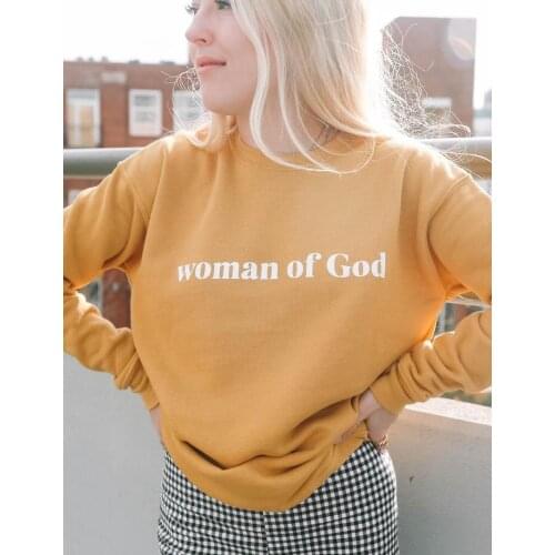 Woman of god funny Christian Bible baptism personality yellow sweatshirt fashion pure casual vintage religion quote top- L274