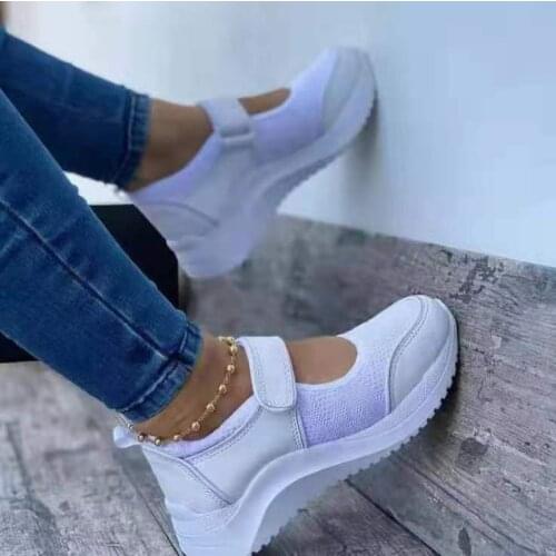 Sneakers Solid Color Platform Thick Bottom Ladies Flats Breathable Shoes Casual Female Sports Shoes Plus size 10.5