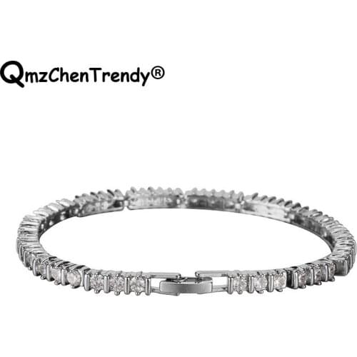 2018 Womens Hip Hop Bling Iced Out 1 Row Tennis Chain Bracelet Bangle Luxury Girls Copper material CZ Pulseras Mujer 19cm/4.2mm