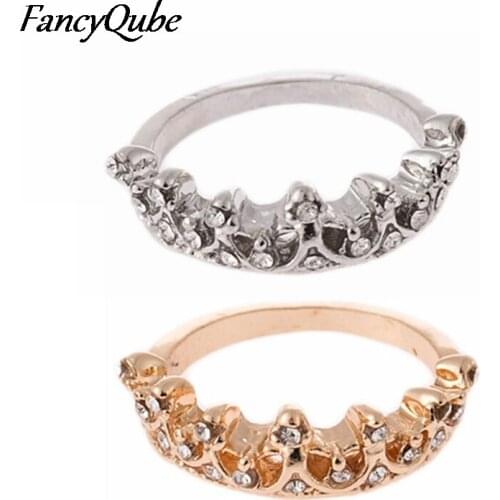 Fashion Silver Color Crystal Drill Hollow Crown Shaped Queen Temperament Rings For Women Party Wedding Ring Jewelry 2021