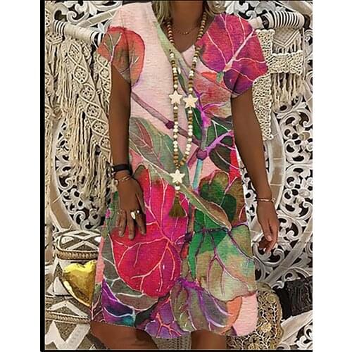 Fashion Summer Women Loose Beach Dress Vintage Printing A-Line Party Dress Ladies Casual Elegant Oversize V-Neck Tank Dress