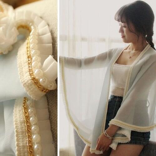 Loose And Thin Beach Tunic Pink Chiffon Beach Dress With Pearl Metal Chain Casual Pareo Summer Women Coats Original Design