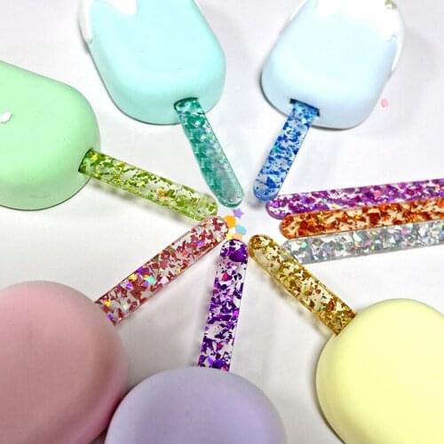 10PCS Glitter Acrylic Ice Cream Sticks Jelly Color Cakesicle Sticks Crafts DIY Model Popsicle Sticks Tool Toppers 11.3X1CM