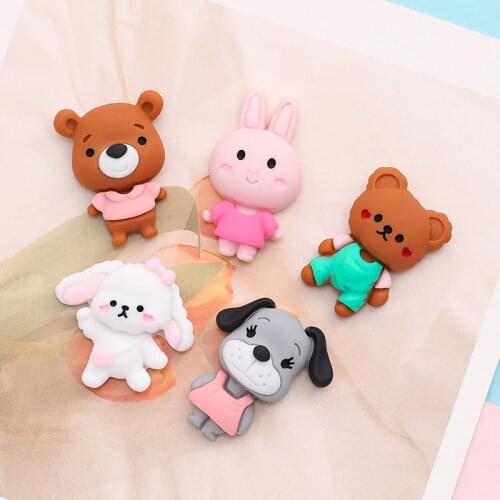 10Pcs Cute Resin Cartoon Animals Bear Rabbit Flat Back Cabochon Scrapbooking Kawaii DIY Embellishments Accessories Decoration