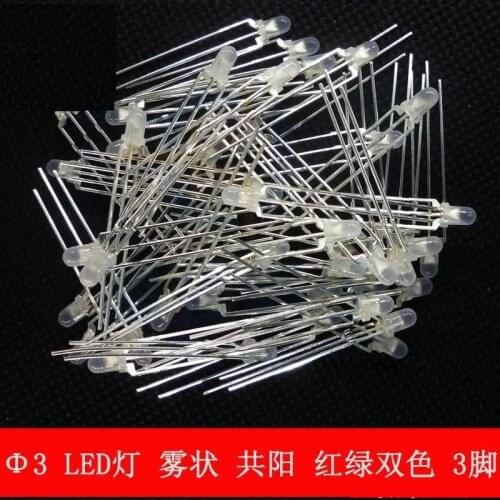 1000pcs/lot 3MM LED light mist of red and green dual color light-emitting diode common anode 3 feet