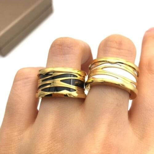 316L Stainless Steel Rose Gold Color Black And White Ceramic Ring Women Men Wedding Jewlery Ring
