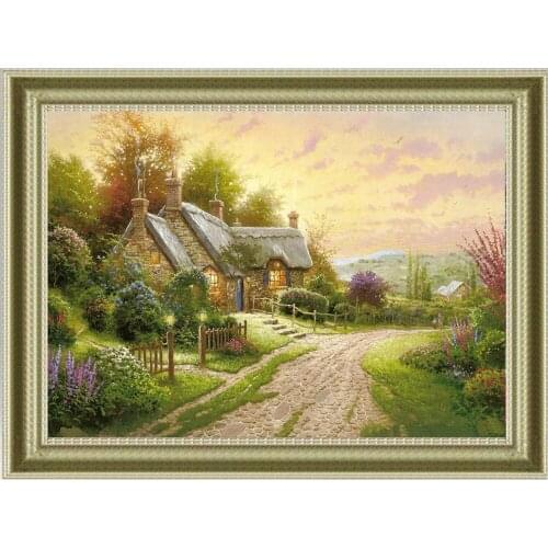 3D crystal beads Diamond cross stitch embroidery landscape full square diamond mosaic painting Country holiday cottage