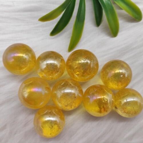 5pcs Natural crystal quartz rare and beautiful yellow halo titanium quartz ball crystal ball mineral healing specimen halo
