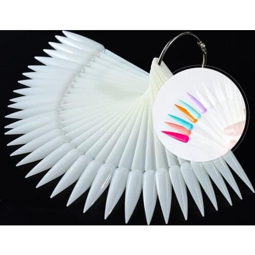 50pcs Sharp Fan Shaped Nail Art False Tips Polish Gel Color Practice Display Showing Card Sticks Manicure Tools