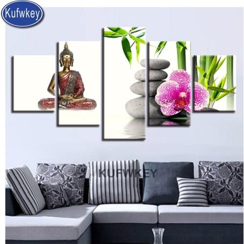 Diamond painting with square Buddha Statue Orchid Stone Bamboo 5pcs diamond embroidery full drill,mosaic diamond round stitch