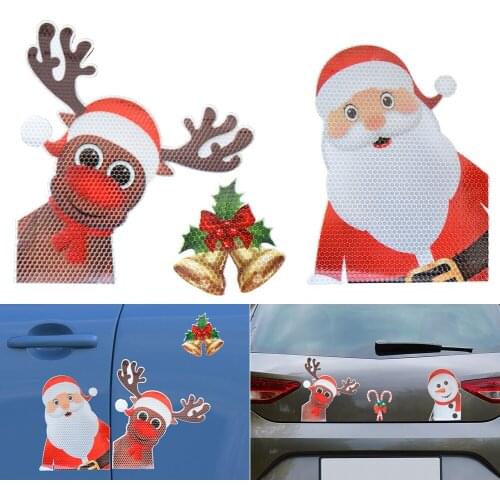 Car Sticker Magnetic Decal Christmas Decoration Refrigerator Magnet Santa Claus Snowman Reflective Sticker Car Decor Accessories