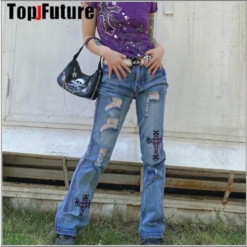 Women Girl boy men cross old shabby worn-out dilapidated HIP HOP Harajuku chain trousers pants jeans Gothic Lolita pants jeans