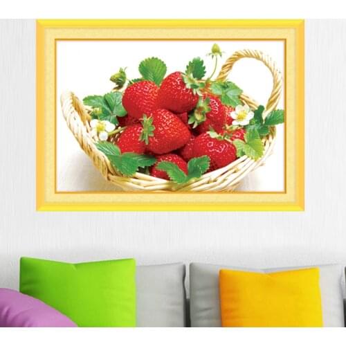 DIY Diamond Painting Cross Stitch Diamond Embroidery Mosaic Magic Cube Fruit Series Painting A Basket of Strawberries Restaurant