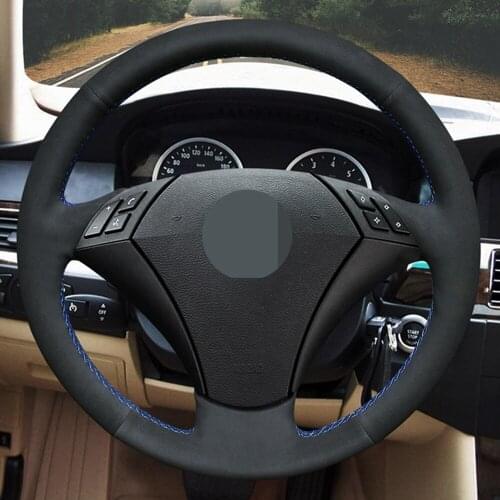 DIY Hand-stitched Black Suede Car Steering Wheel Cover For BMW E60 E61 520i 520li 523 523li 525 525i 530 530i 535 545i
