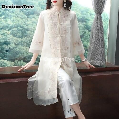 2021 elegant chiffon qipao robe chinese stand collar dresses qipao traditional cheongsam party floral lace tang coat