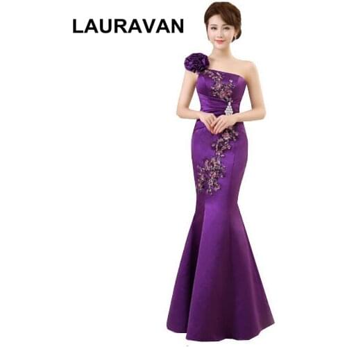 Elegant one shoulder formal floral applique long purple blue red floor length evening gown dress mermaid dress for women