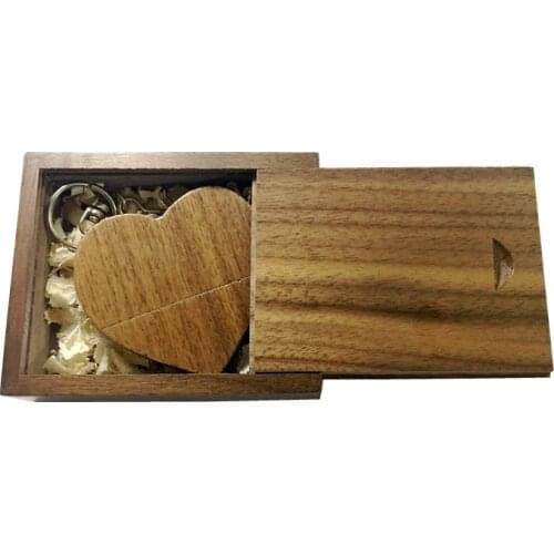 LOGO customized wooden Heart USB + BOX USB Flash Drive Pendrive 64GB 32GB 16GB 8GB U Disk photography wedding gifts