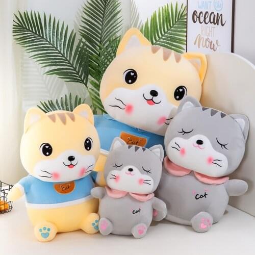 Kawaii Couple Yellow Grey Cat Soft Stuffed Plush Dolls Toys Cute Cushion Sofa Pillow Animals Gifts Xmas Gift Party Decor 2021