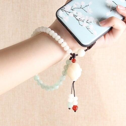 Chinese style 8MM White jades Bracelet Hand Knotted Mala Mini Rosaries Bracelets Energy Prayer Bracelets Tassel Bodhi pendant