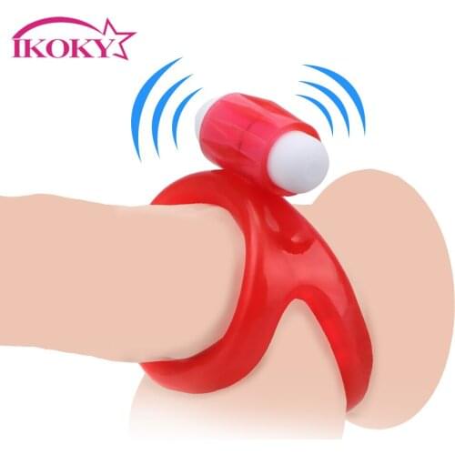 IKOKY Penis Erections Vibrating Cock Rings Erotic Dual Ring Male Time Delay Ejaculation Penis Ring Vibrator Sex Toys for Men