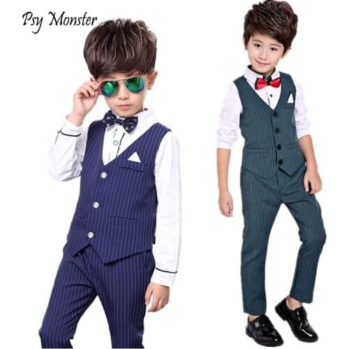 Children Formal Wedding Prom Suits Sets Flower Boys Striped Vest Pants 2pcs Outfits Kids Tuxedos Party Clothing Sets