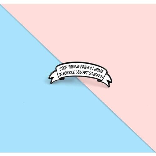 Creative Fun Geometric Letters Enamel Brooch White Ribbon Alloy Pins Badge Punk Accessories Woman Jewelry Gift For Friends