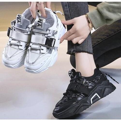 Womens Lace-Up Sneakers Black Chunky Platform White Casual Leather Breathable Spring and Autumn Ladies Sports Sneakers