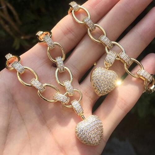 HIBRIDE Hot Selling Heart Shape Zirconia Necklace and Bracelet Set Women Bridal Wedding Accessories collares de moda 2020 N-780