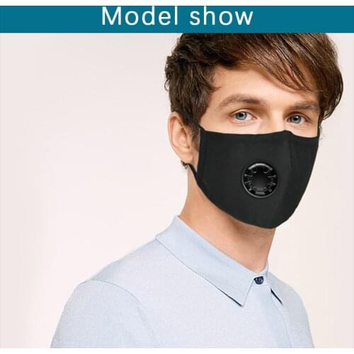 Black Cotton Masks For Men Anti-dust Pm2.5 Filter Masks With Breathe Valves Washable Reusable Fabric Masques No Decoration Mouth