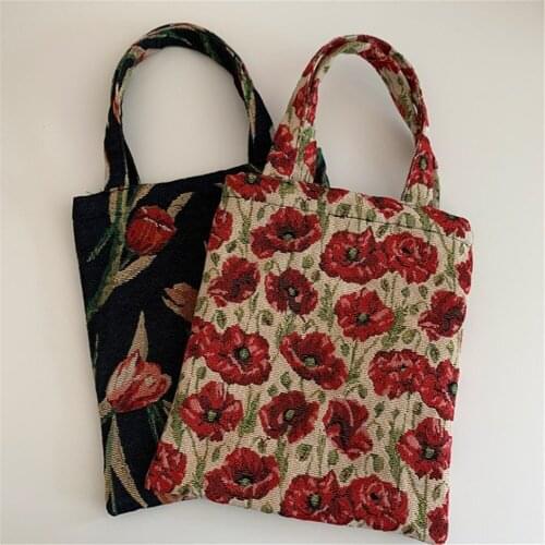 2020 Canvas Hand Bag Womens Shoulder Bag Fashion Shopping Shopper Ladies Flowers Mini Casual Tote Bags