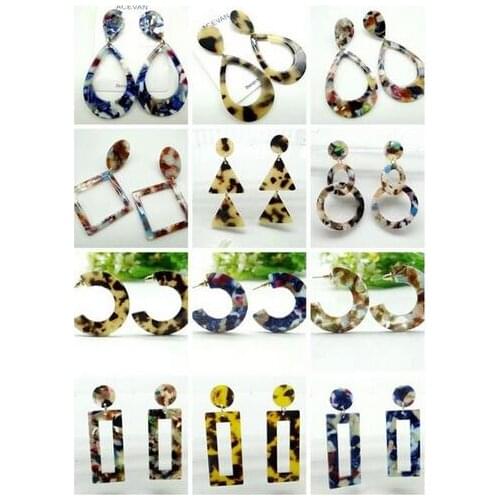 Fashion Color Leopard Print Acrylic Acetic Acid Sheet Geometric Circle Square Long Drop Acrylic Jewelry Earrings earring A10