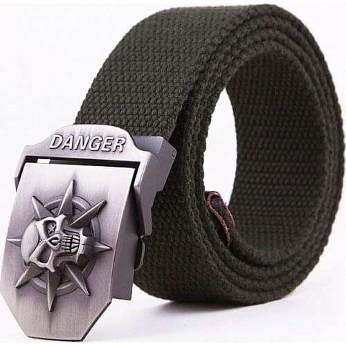 150 cm XXXL men Military cotton webbing STRAP SKULL BUCKLE LONA CORREA CORREIA thick strong canvas belts