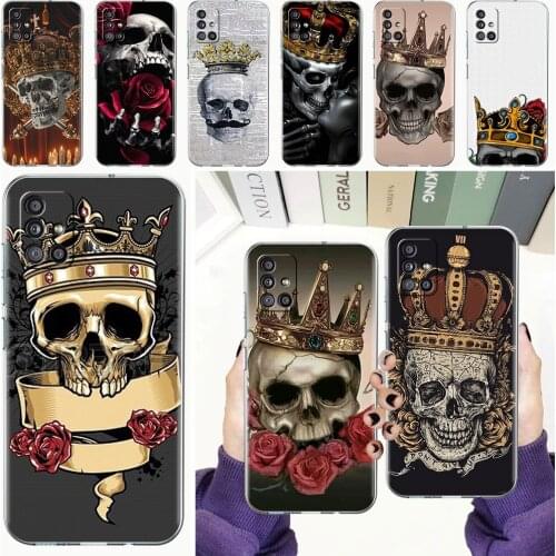 Soft Phone Case For Samsung Galaxy A51 A21s A71 A12 A31 A52 A41 A32 A02s A11 A72 A42 Clear Back Cover Funda Crown Skeleton Skull