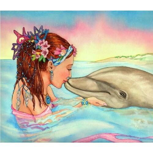 Free delivery Top Quality popular counted cross stitch kit mermaid kiss dolphin HAE-RW548