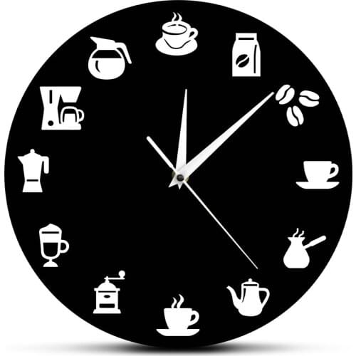 Coffee Bar Coffee Beans Cup Wall Clock Coffee Shop Printing Design Modern Quartz Wall Clock Novelty Cafe Kitchen Decor Wall Art