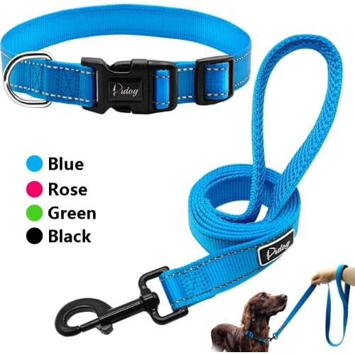 Nylon Reflective Dog Collar and Leash Set Adjustable Walking Training Dog Belt Traction Rope For Medium Large Dogs Pink S M L
