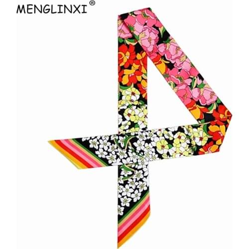 2021 New Skinny Scarf Floral Printing Silk Scarf For Women Luxury Brand Foulard Fashion Belt For Ladies Bag Scarf Head Scarves