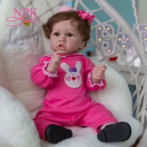 NPK 56CM Soft Body Reborn Toddler Saskia in Pink Dress Cuddly Baby Girl Doll Hand-rooted hair High Quality Handmade doll
