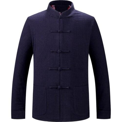 Autumn winter middle-aged Chinese tunic suit man Vintage jacket men blazer coarse cloth coats mens Tang suit Chinese style blue