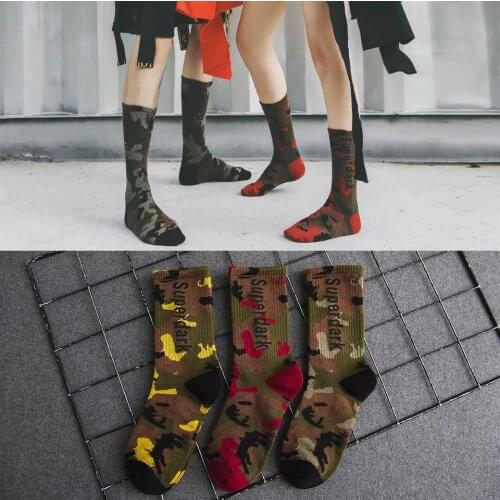 2019 Autumn and Winter New Individual Trendy Brand Street Hip-hop Skateboarding All-cotton Embroidery Camouflage fashion Socks