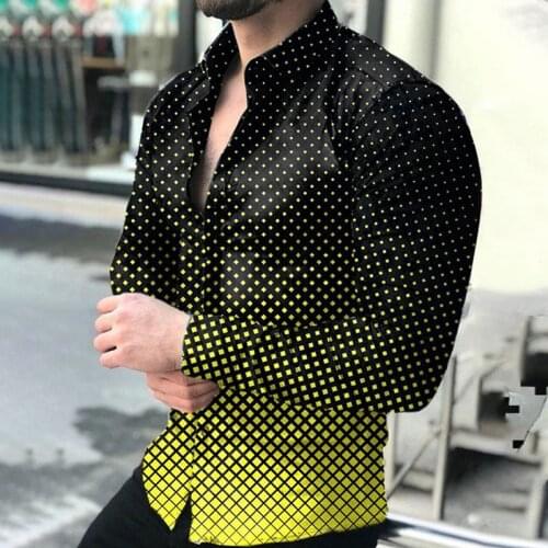 Autumn Men Fashion Shirts Turn-down Collar Buttoned Shirt 2021 Spring Mens Casual Digital Printing Long Sleeve Tops Streetwear