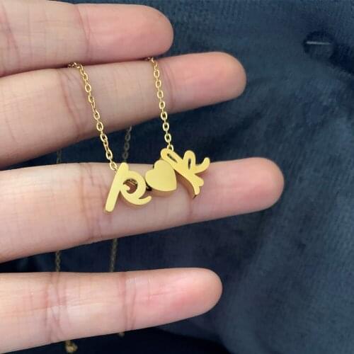 Customize Stainless Steel Name a-z Initial Letter Heart Pendant Necklace for Womem Men Trendy Minimalist Alphabet Charm Jewelry