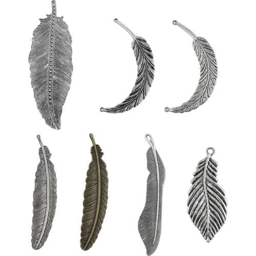2PCS Antique Silver Color Leaf Feather Charms Pendant For Jewelry Making Findings DIY Necklace Material